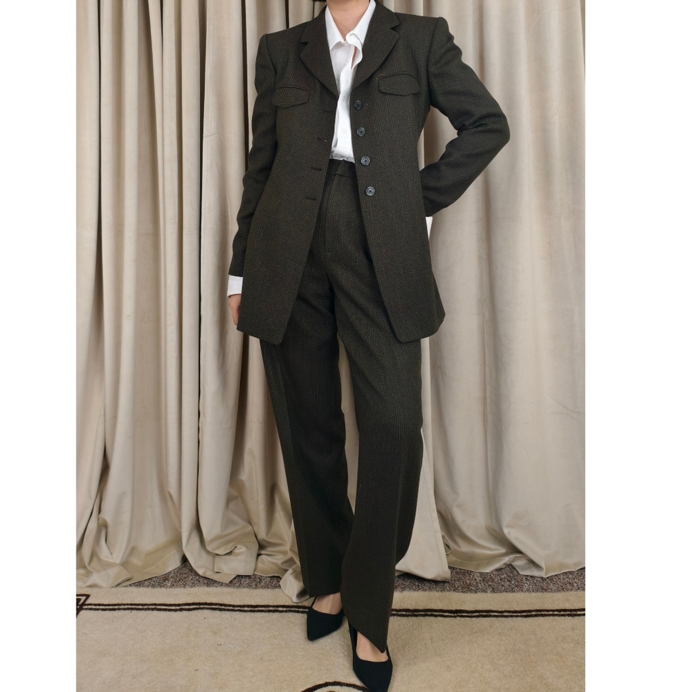 Vintage Ellen Tracy Dark Green Wool Pantsuit
